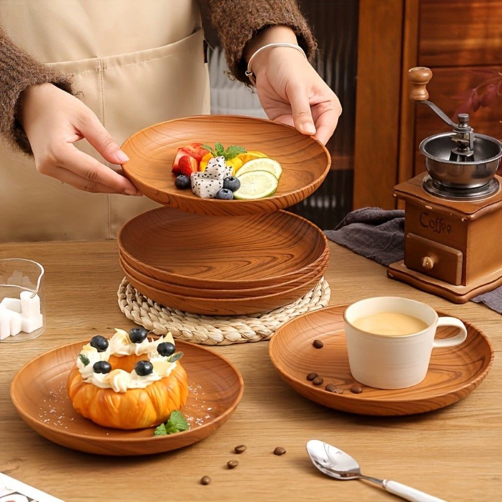 Wood Grain Plastic Dinner Plates Set of 10 - 7.8 Inch Salad Serving Plates for Kitchen Dining Table - product image 8