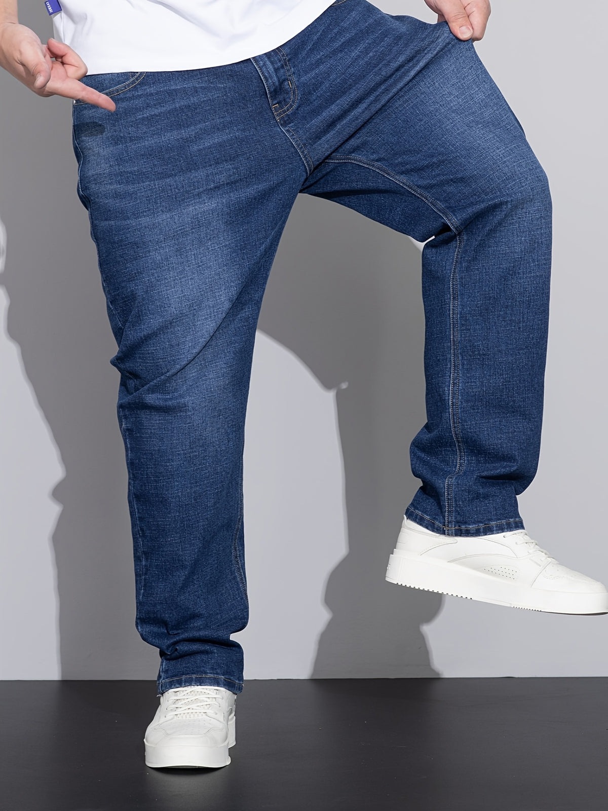 Men's Plus Size Loose Fit Stretchy Denim Pants, Lightweight Business Casual Jeans for All Seasons, PLUS SIZE - product image 3