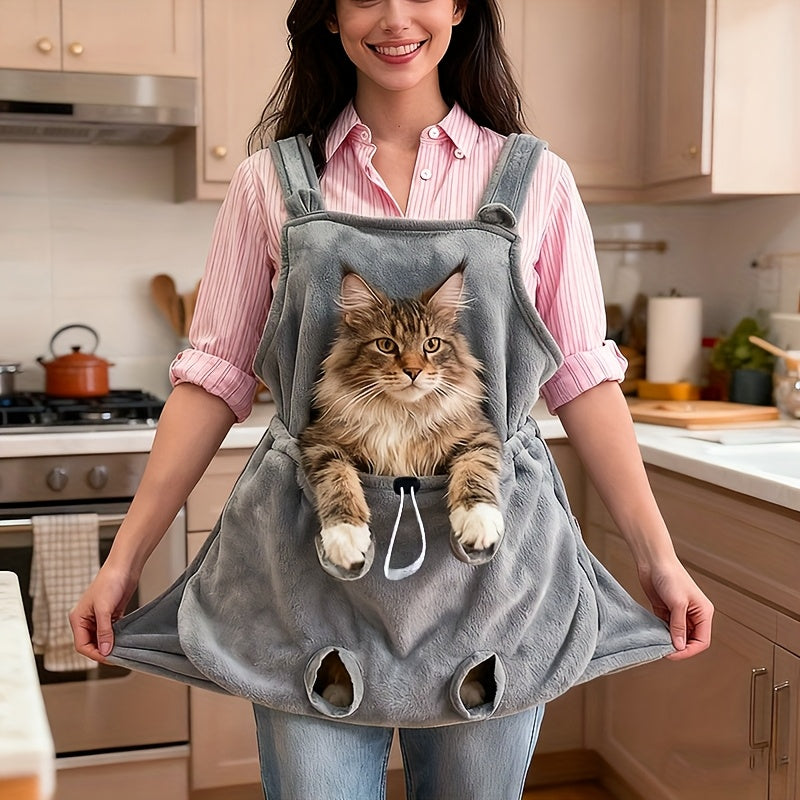 Cat Sling Carrier Wearable Apron – Soft Fleece Lined Hands-Free Cat Carrier with Paw Vents, Adjustable Drawstring Convertible Pet Bag for Vet Visits Nail - product image