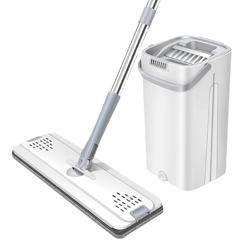 Flat Mop with Bucket Set, Hands-Free Wringing Floor Mop, 6 Replacement Microfiber Cloths, Wet & Dry Dual-Use, Durable Plastic Frame, for Hardwood Tile Laminate Bedroom Kitchen Livi - product image 3