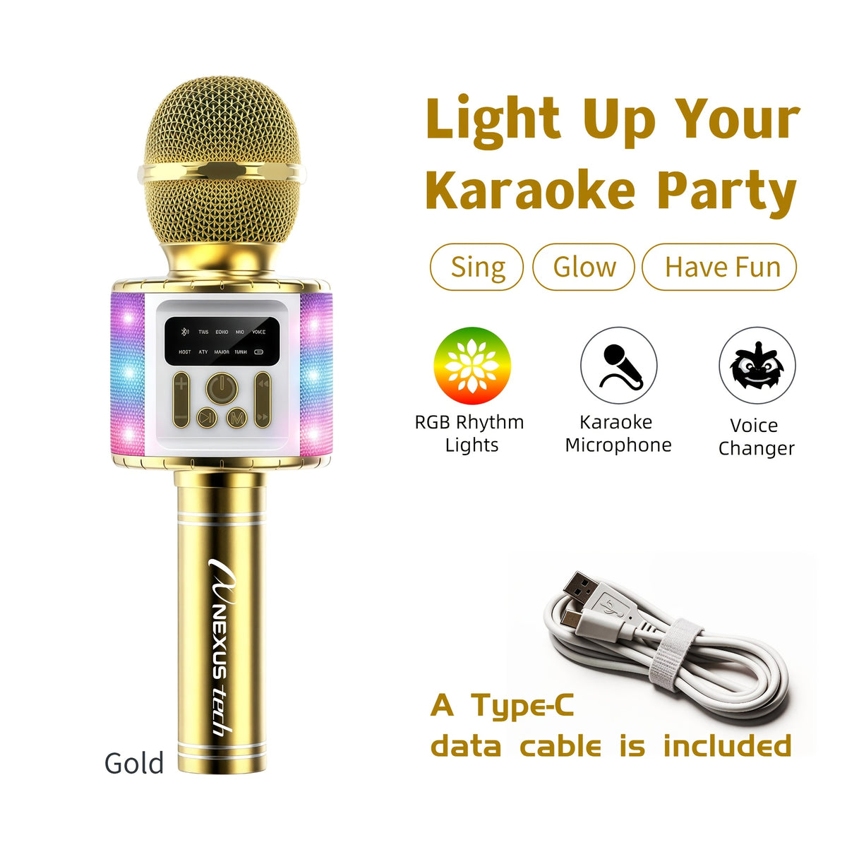 Wireless Karaoke Microphone Speaker with LED Lights and Fun Voice Changer - Portable Singing Mic, Perfect for Holiday Parties, Christmas Family Gatherings, New Year Celebrations