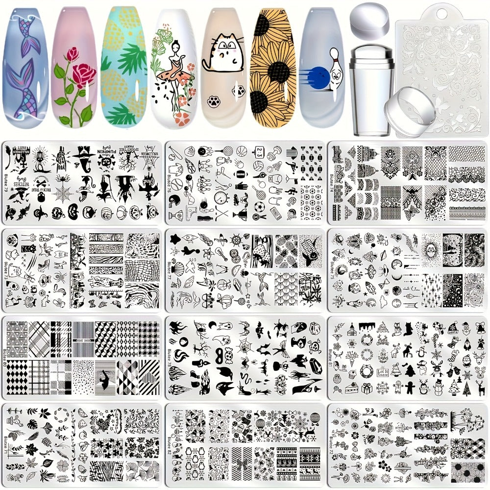 Nail Stamping Plates Set with Stamper & Scraper - Stainless Steel Nail Art Stamp Kit for Beginners & Pros, 14/15/26pcs Holiday Manicure Design Bundle, Christmas Birthday Gift - product image 4
