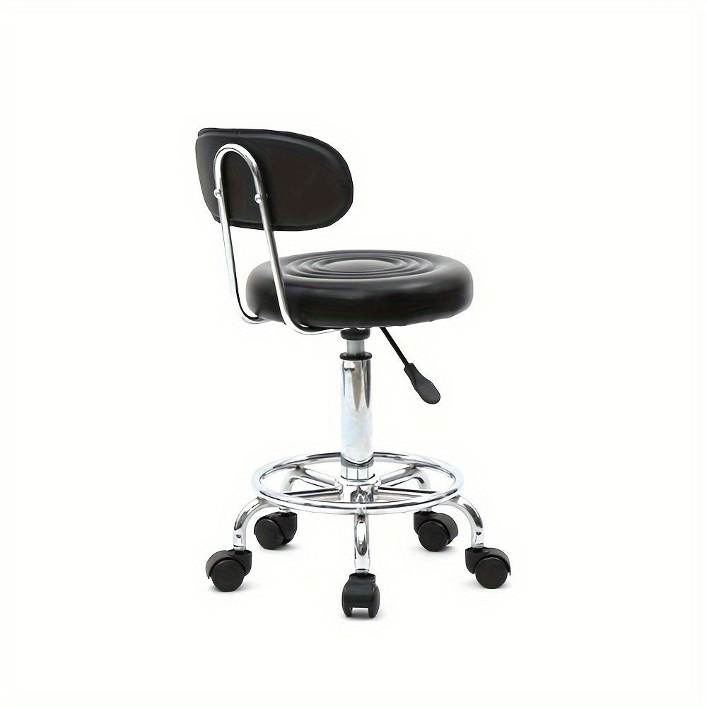 Cushioned Salon Stool with Backrest & Adjustable Height 18.9"-22.8" - Round 360° Swivel Chair for Hair Salon Spa Barbershop Office Home, Chrome Base, Black - product image 5
