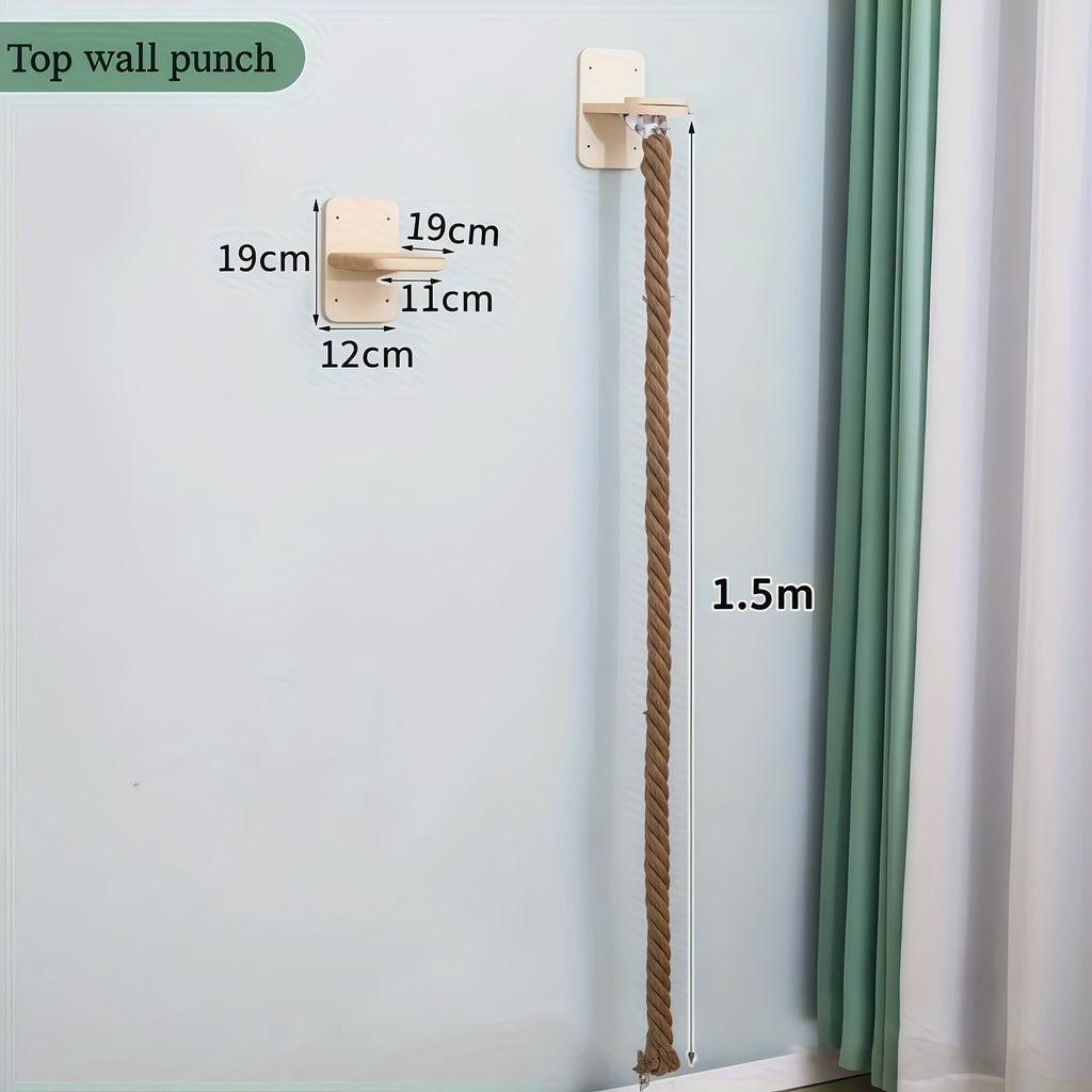 Wall-Mounted Cat Scratching Post with Climbing Rope Jute Rope Jump Platform Resting Perch Large Ladder Cat Tree Activity Center Space-Saving 1.5M 60in for - product image 2