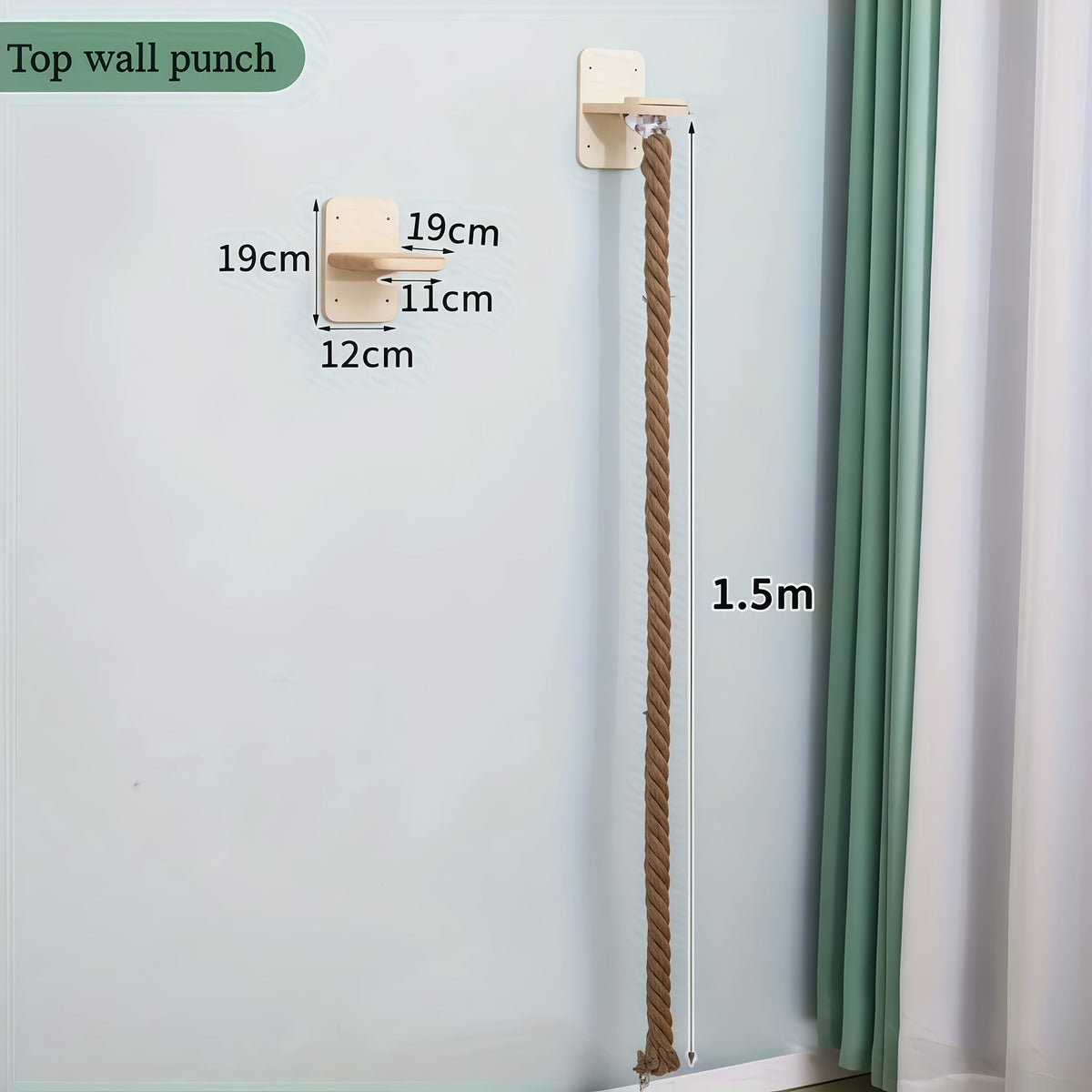 Wall-Mounted Cat Scratching Post with Climbing Rope Jute Rope Jump Platform Resting Perch Large Ladder Cat Tree Activity Center Space-Saving 1.5M 60in for - product image 2