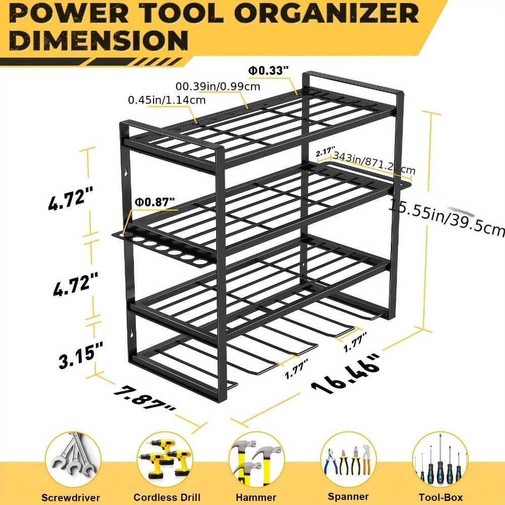 Power Drill Holder Wall Mount – Heavy Duty Tool Storage Rack with 3/4 Layer Floating Shelf | Cordless Drill Organizer | 4/6/8 Drill Holders Workshop Tool Rack for Garage & Workshop - product image 13
