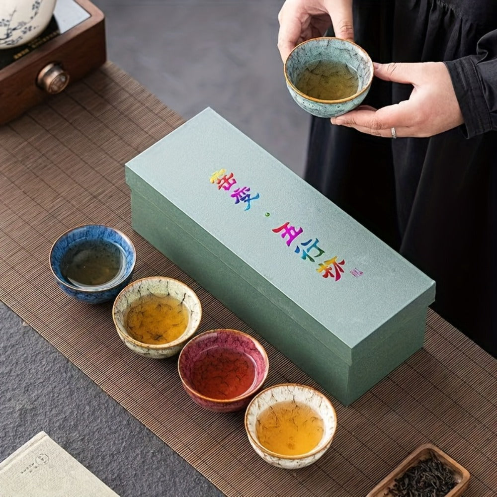 Kung Fu Tea Cups Set of 5 – Handmade Kiln-Fired Jianzhan Ceramic Teacups – Five-Element Design in 5 Colors with Gift Box – Elegant Chinese Tea Ceremony Cup Gift for Business, Frien - product image 3