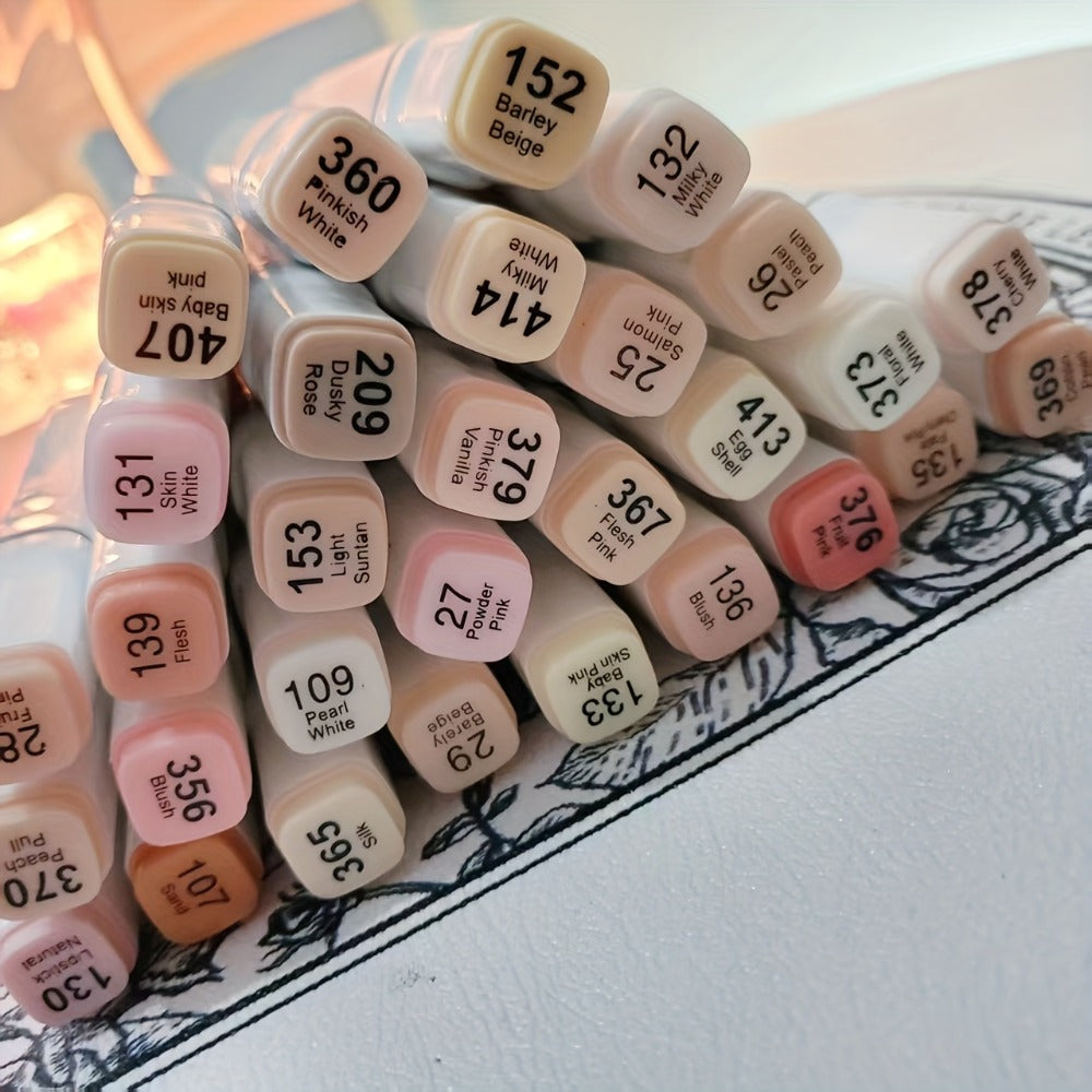 Flesh Color Alcohol Markers 30 Colors Dual Tip Brush and Broad Alcohol Based Art Markers for Portrait Skin Tone Drawing Sketch Illustration Comics Anime Coloring Artists for At-Home Beauty Routine