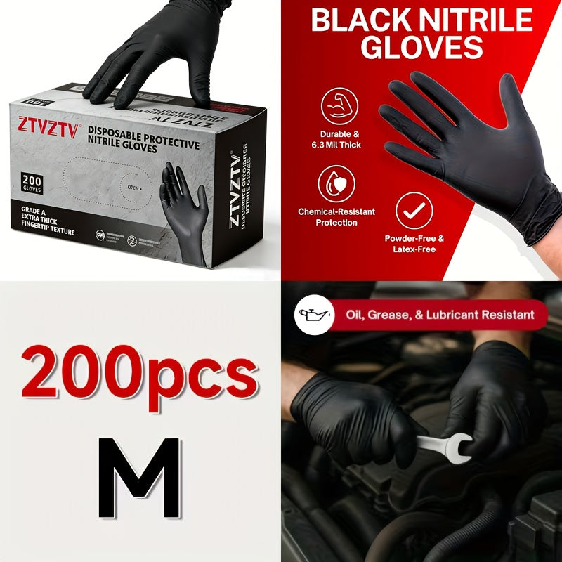 200pcs, Black Nitrile Disposable Gloves, High-Density, Flexible Fit, Chemical Resistant, Industrial-grade Latex-free, Specially Designed For Maintenance Teams, Suitable For Household Cleaning