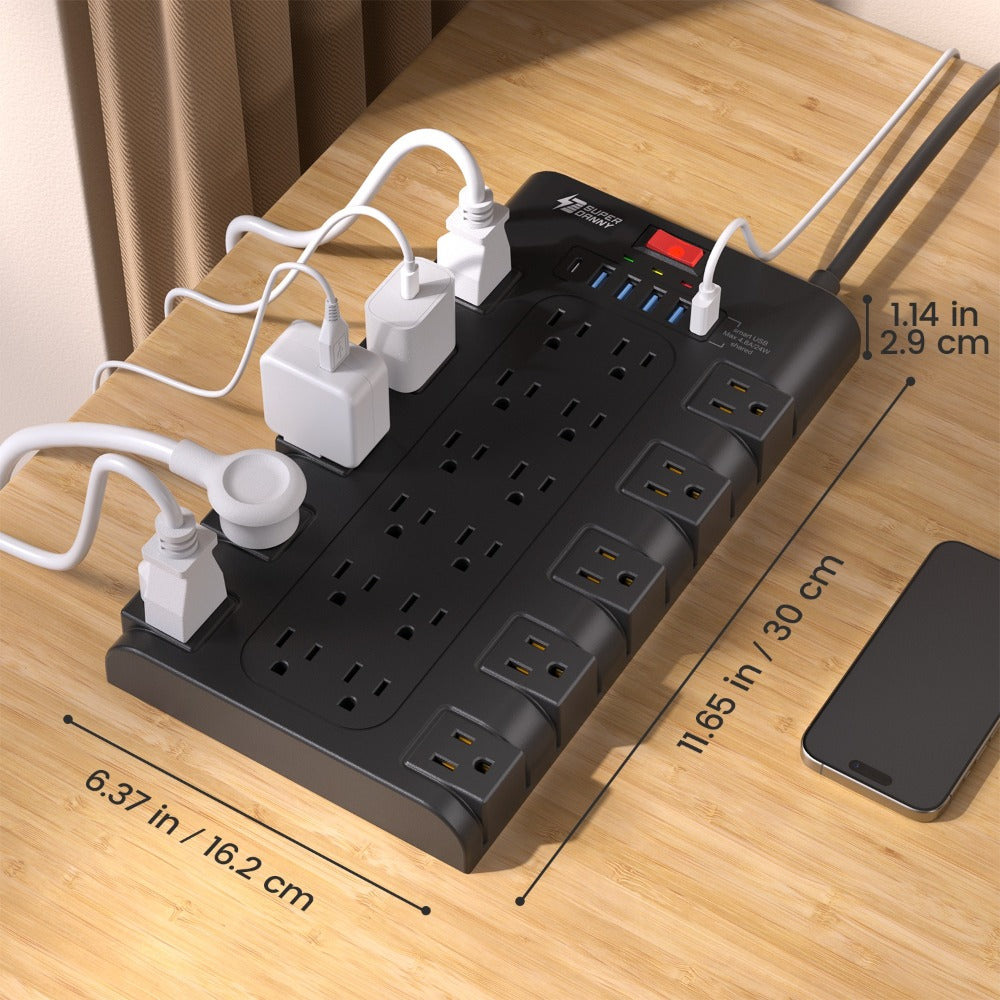 Power Strip Surge Protector 28-in-1 with 22 Widely Spaced Outlets 5 USB-A 2 USB-C Ports 2100 Joules Flat Plug Wall Mountable 6.48FT 14AWG Heavy Duty Extension Cord for Home Office - product image 2