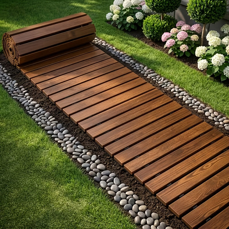 Roll-up Wooden Garden Walkway, Slip-resistant and Weather-resistant Outdoor Path, Suitable for Lawns, Terraces, Courtyards, and Flower Bed Edges - product image 5
