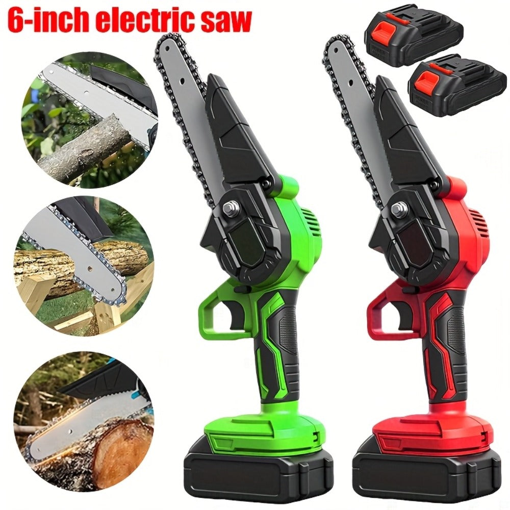 Cordless Mini Chainsaw 6 Inch with 2 Batteries & Charger | Auto Chain Tensioning Auto Lubrication Handheld Electric Saw | Branch Yard Home Garden Cutting Father's Day Gift - product image