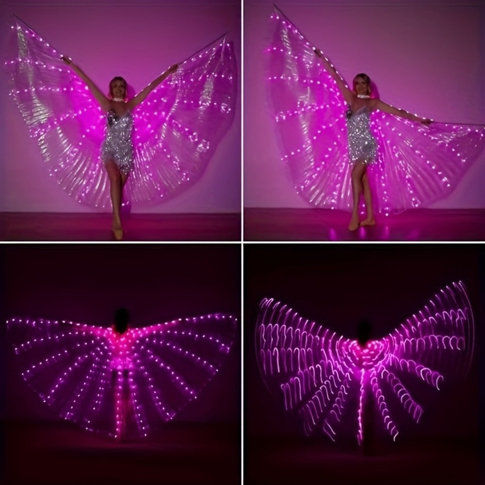Light Up Belly Dance Performance Dress for Women Halloween Christmas Mardi Gras Rave Stage Show White Purple Warm White | LED Feather Dance Costume Glowing Luminous