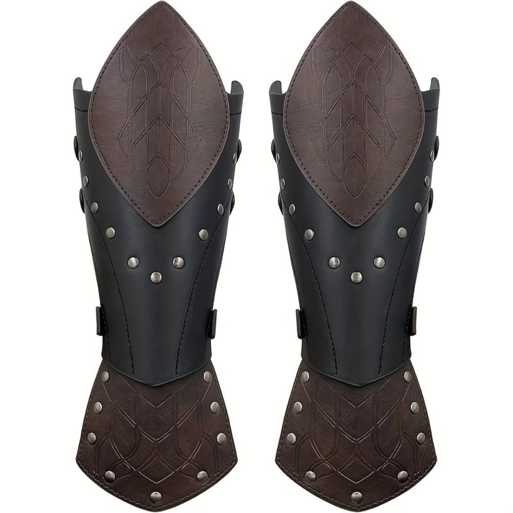 Halloween Knight Gloves LARP Cosplay Renaissance Faire Role Play Costume Prop, Black | Elf Arm Guards 2pcs Medieval Embossed Faux Leather Fantasy Buckle Armor - product image 3