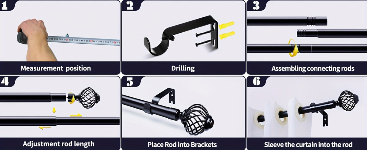 Black Adjustable Curtain Rod Heavy Duty Farmhouse Decorative Drapery Rod for Bedroom Living Room Kitchen Patio 4 Sizes Easy Install - product image 15