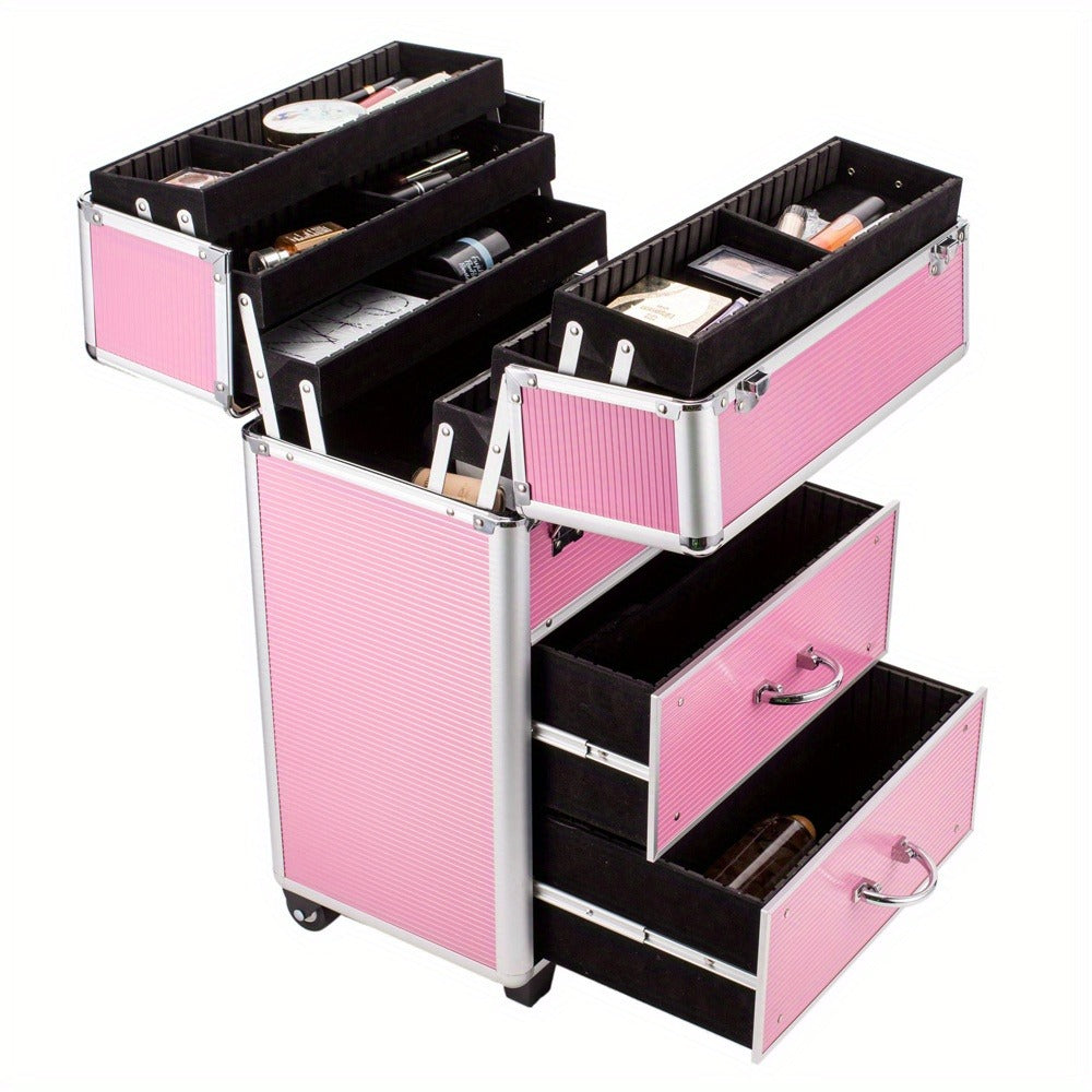 Makeup Train Case 4 Tier Lockable with Extendable Trays Large Capacity Cosmetic Organizer Box for Makeup Artists Salon Professional Beauty Storage Portable Travel Case Pink - product image 5