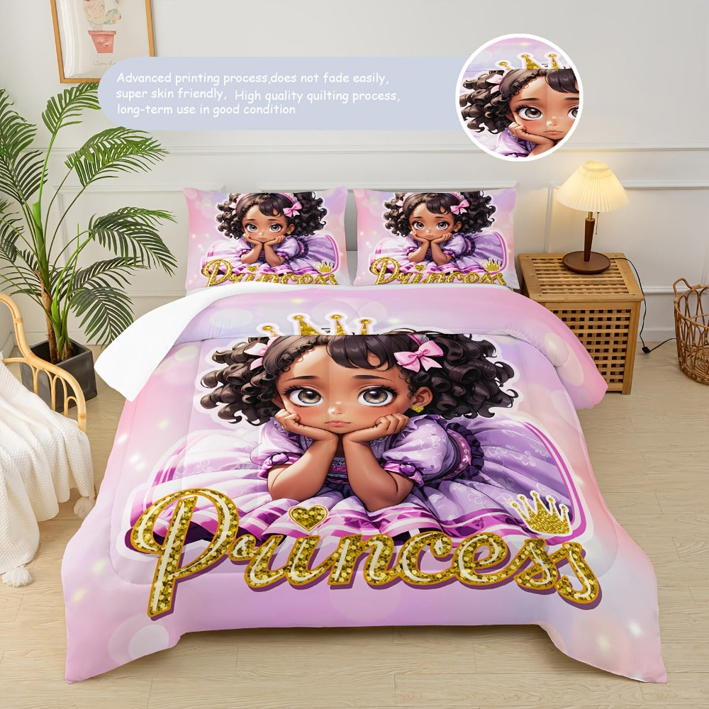 Comforter Set Queen Pink Princess Bedding Set 3 Piece Cute Floral Printed Bed Comforter with 2 Pillow Cases Soft Breathable Polyester All Season Bedding for Home Dorm Bedroom Decor - product image 3