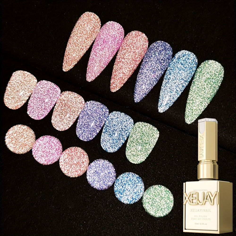 Glitter Gel Nail Polish Set 6pcs Crushed Starlight Sparkling Rhinestone Soak-Off UV LED 0.51oz Each – Photo Frame & Candy Styles Seasonal Nail Art Kit for Women, Salon & Home Manic - product image