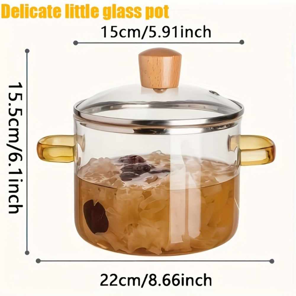 Borosilicate Glass Pot with Lid 50oz Stovetop & Microwave Safe – Double Heat-Resistant Handles for Soup, Milk & Porridge | Transparent Glass Saucepan Kitchen Cooker with Yellow or  - product image 4