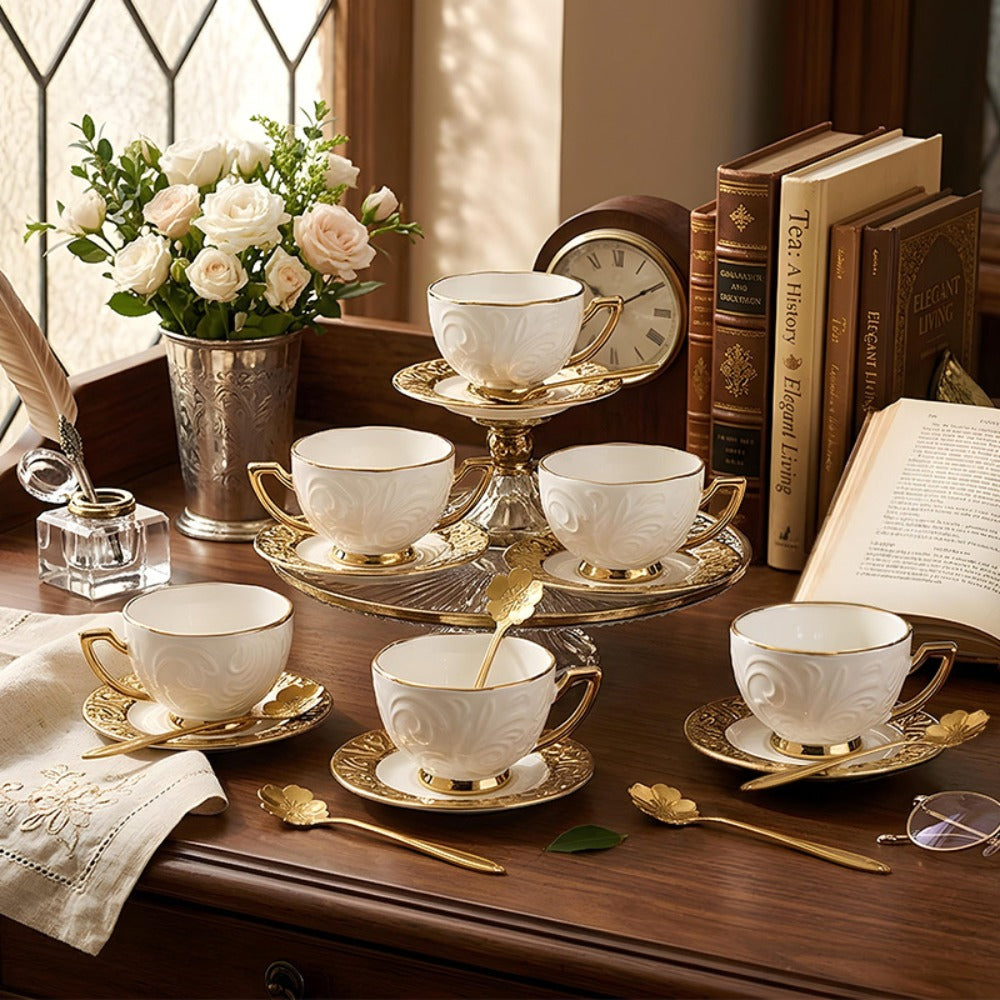 Espresso Cups Set 12 Pcs – 7.44 Oz Small Ceramic Cappuccino Cup Set with 6 Cups, 6 Trays & 6 Spoons – Elegant Coffee & Tea Cup Set with Handles – Perfect Gift for Coffee Lovers - product image 13