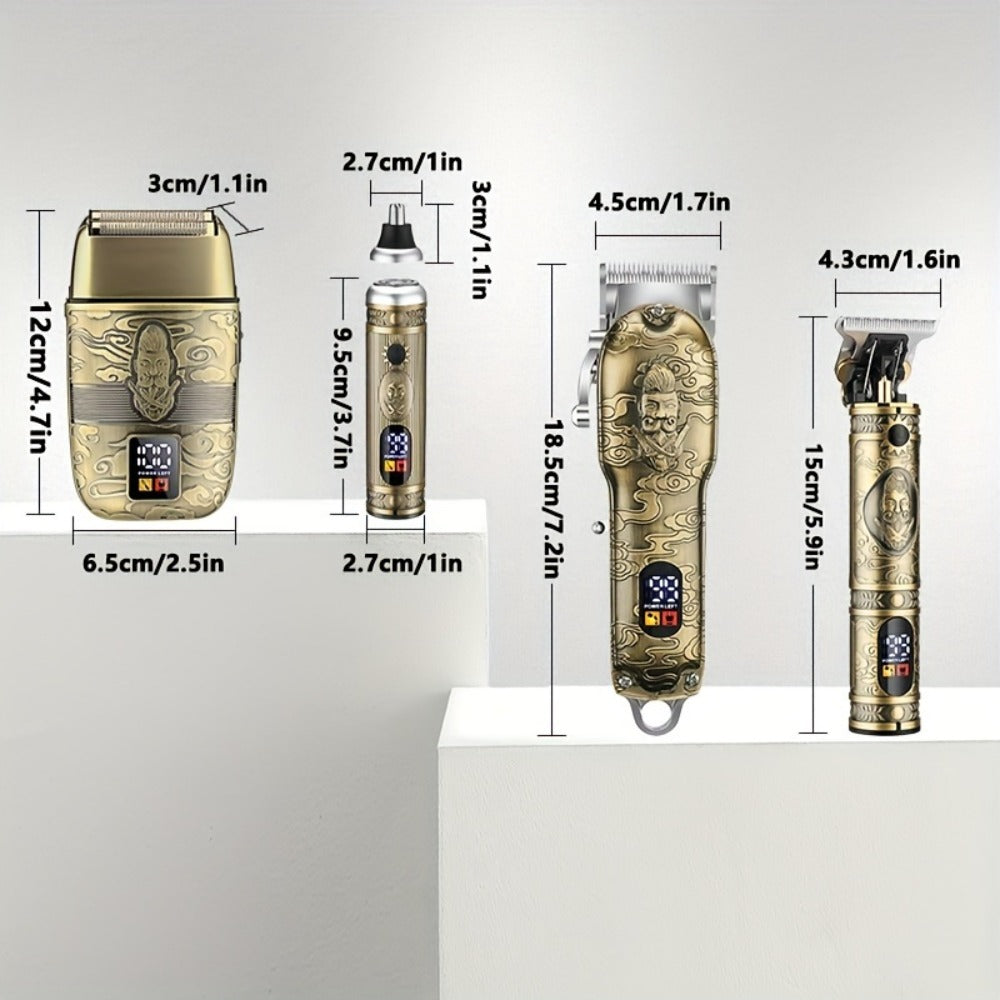 Professional Hair Clippers Trimmer Set for Men - T-Blade Trimmer Nose Hair Trimmer Electric Razor LCD Display USB Rechargeable Zinc Alloy Ergonomic Grooming Kit Bronze - product image 2