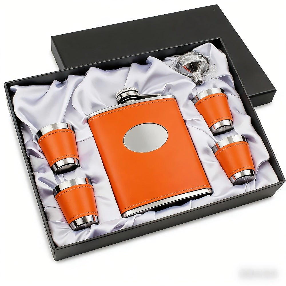 Flask Set for Women 6oz Leather Wrapped Stainless Steel Hip Flask Gift Set with 4 Cups and Funnel Pink Orange Blue Holiday Christmas Valentine Gift for Girlfriend Mom - product image 6