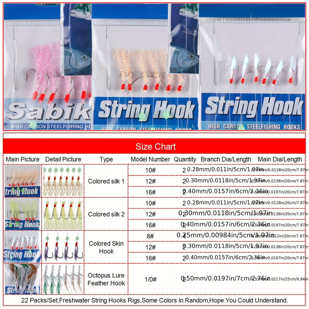 Glow Beads & High Carbon Hooks for Freshwater & Saltwater Trout Bass Salmon Fishing Tackle – Fishing Rig Set 22 Packs Flasher Lure Bait Rigs - product image 2