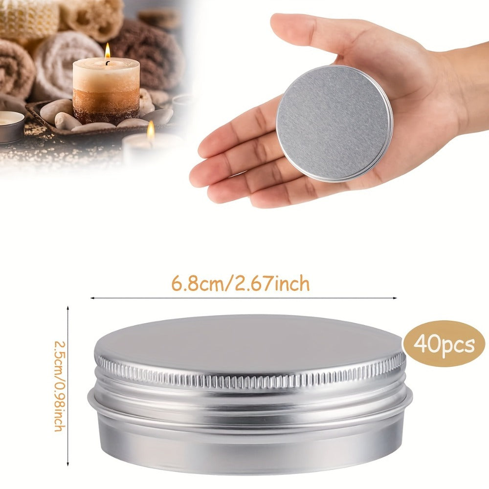 Aluminum Jars with Lids 40 Pack – 2 oz Round Metal Screw Top Tins for Candle Making, Lip Balm, Salve, DIY Cosmetics, Crafts & Small Parts Storage – Bulk Silver Empty Tin Containers - product image 3