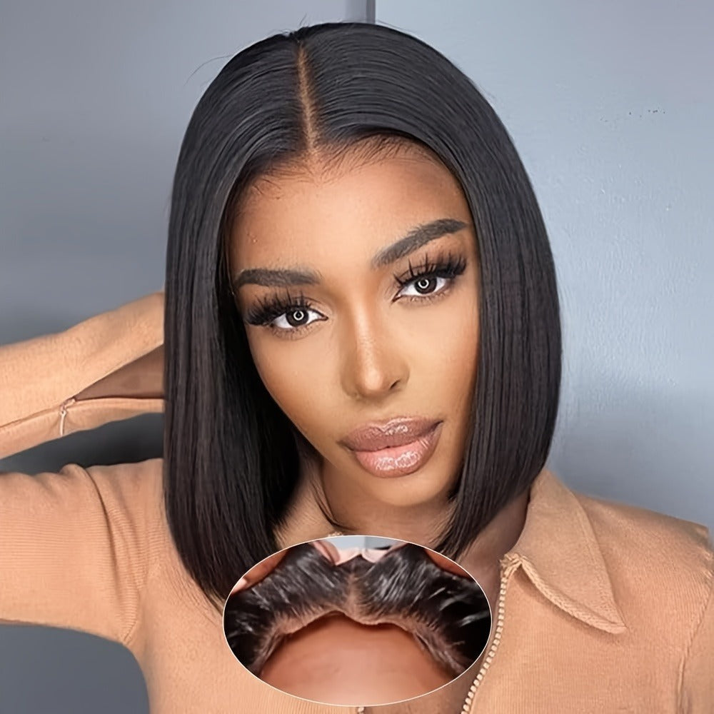 250% Density HD Lace Closure Wig Human Hair Straight Bob Glueless 4x4 Pre-Plucked Pre-Cut Natural Hairline Beginner Friendly 8-16 Inch Natural Black - product image 7