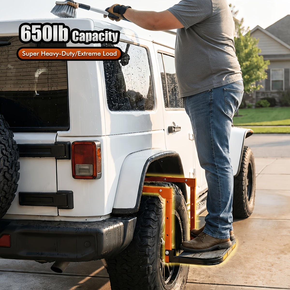 Heavy Duty Foldable Tire Step With Anti-Slip Texture, Adjustable Height, 300/650 LBS Load Capacity, Fits Tires Up To 13.5" & 15" Wide, Portable Roof Rack - product image 8