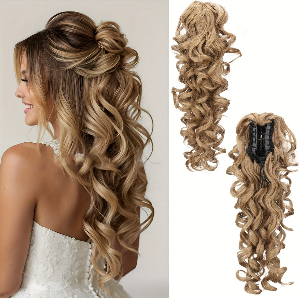 Scroll Curl Claw Clip Ponytail Extension Gradient Color 16 Inch | Synthetic Heat Resistant Hairpiece 5 Colors Linen Brown Golden Grey for Women Daily Wear & Special Occasions - product image 10