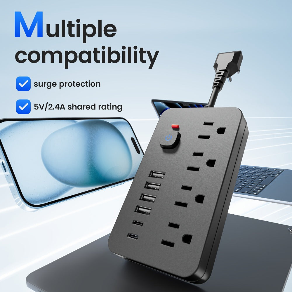 Outlet Extender Power Strip Wall Mountable 14-in-1 10-in-1 with 8 AC Outlets 6 USB Ports 2 USB-C One-Touch Control Switch Overload Protection Short Cord Design for Home Office Scho - product image 5
