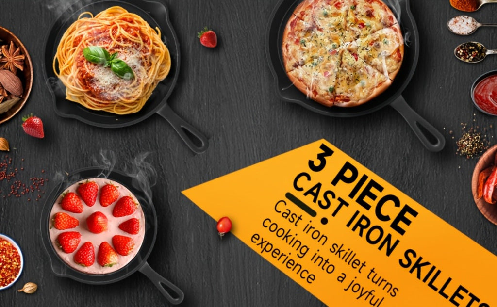 Cast Iron Skillet Set 3pcs - Non-Stick with Drip Spout, Pre-Seasoned Cookware for Holiday Cooking RV Campfire Outdoor Grilling, Heavy Duty Kitchen Frying Pan Set - product image 10
