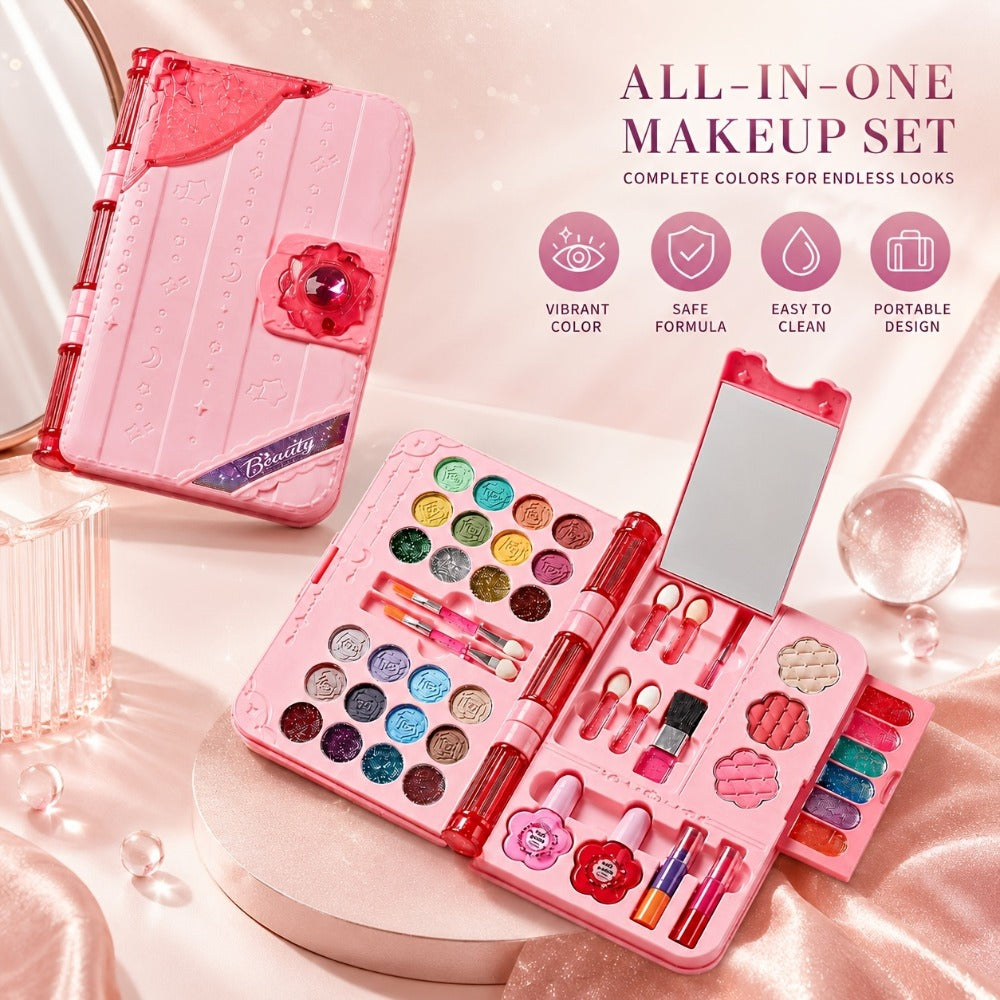 Kids Washable Makeup Set with Mirror — Princess Makeup Case for Girls, Birthday & Halloween Gift, Safe Non-Toxic Cosmetic Play Set for Children - product image