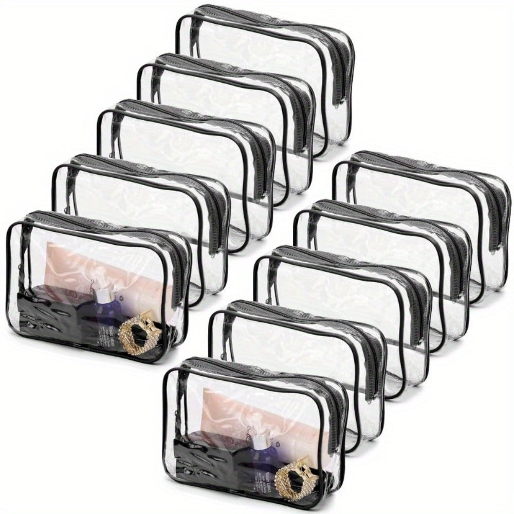 Clear PVC Makeup Bag Set 10 Pcs Transparent Waterproof Cosmetic Bags Reinforced Zipper TSA Approved Travel Toiletry Organizer See-Through Beauty Pouch Black - product image
