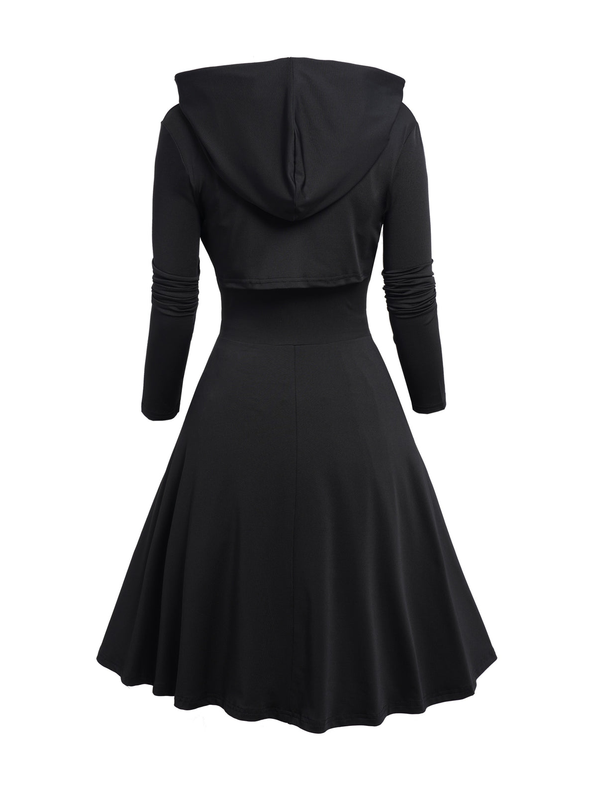 Gothic-Inspired Women's Outfit Set: Rose Lace Contrast Dress with Tie Waist & Long Sleeve Top, Plus Matching Hat - Perfect for Christmas & Casual Parties - product image 3