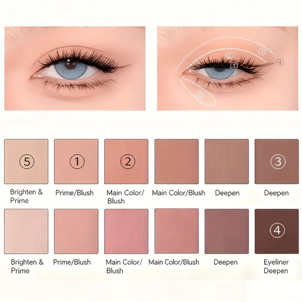 Eyeshadow Palette 12 Colors with Brush 2-in-1 Eyeshadow & Blush – Shimmer Glitter Matte Pearlescent Shades, Waterproof Long-Lasting Light Pink Series, Travel Size Eye Makeup for Wo - product image 6