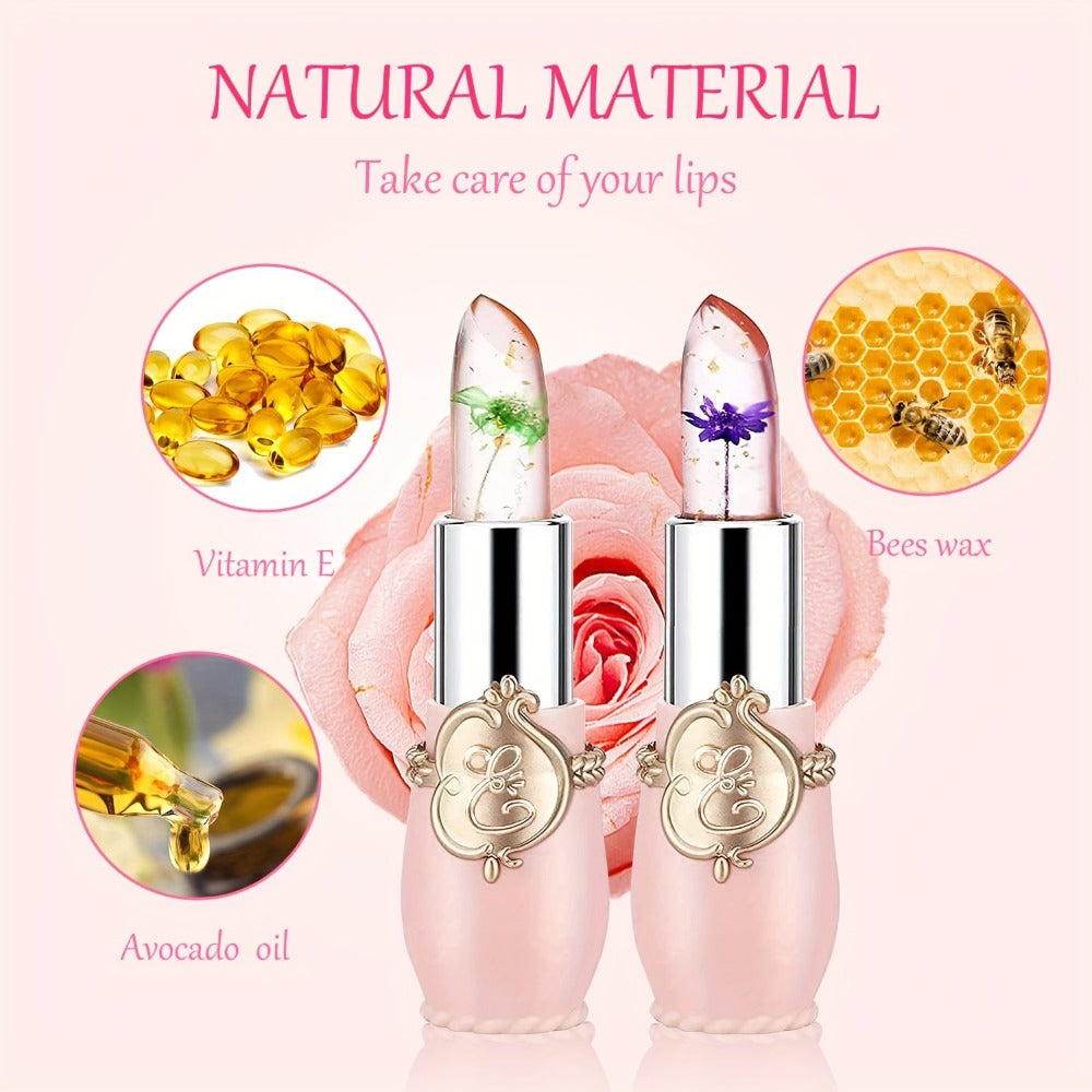 Color Changing Lip Balm Set 6PCS Flower Jelly Lipstick Thermostat Tinted Moisturizing Peach Flavor - Glossy Natural Look Lip Care Gift for Women Girls Pink Black - product image 7