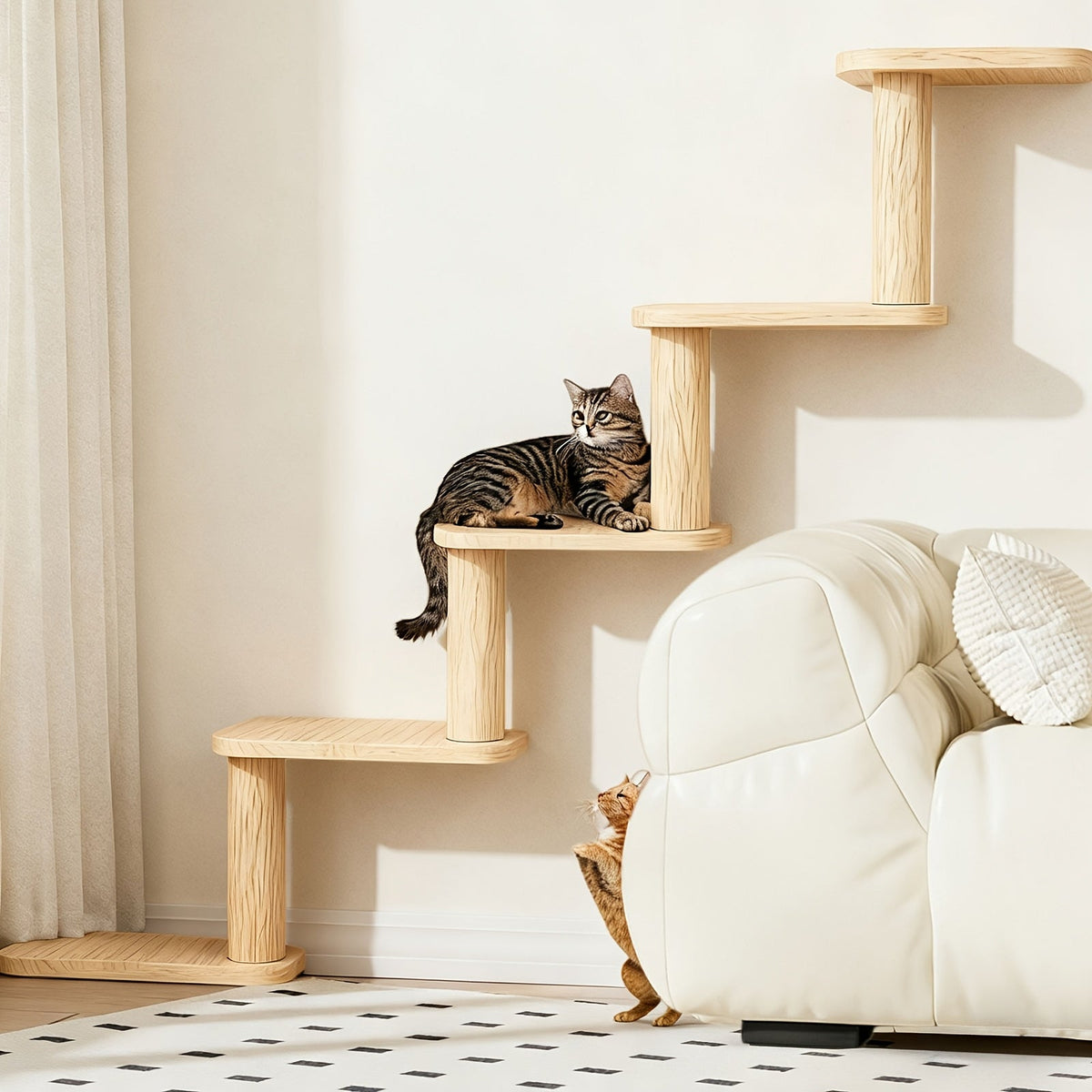 Wall-Mounted Cat Tree 5 Layers Solid Wood Indoor Cat Climbing Frame Jumping Platform Ladder Space-Saving for Small Spaces Multi-Cat Homes Living Room Bedroom - product image 5