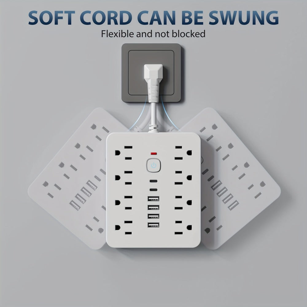 Power Strip Surge Protector 14-in-1 with 8 AC Outlets, 4 USB & 2 Type-C Ports – Flat Plug Space-Saving Extension Cord, Compact Multi-Plug Outlet Expander for Home Office Desk & Kit - product image 2