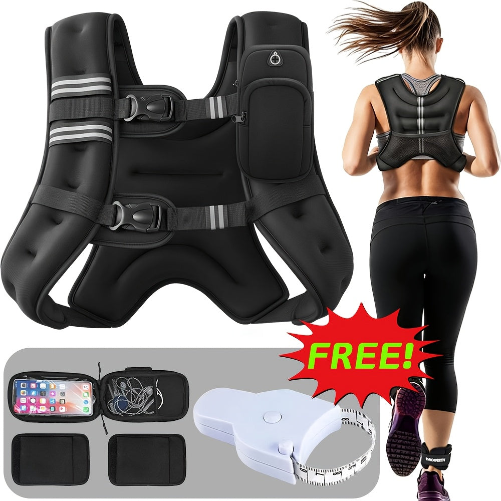 Slim Fit Reflective Design with Phone Pouch, Snap-On Unisex Weight Training Vest for Gym, Core Strength & Bone Health, 8 / 12 / 16 lb Options – Weighted Vest - product image