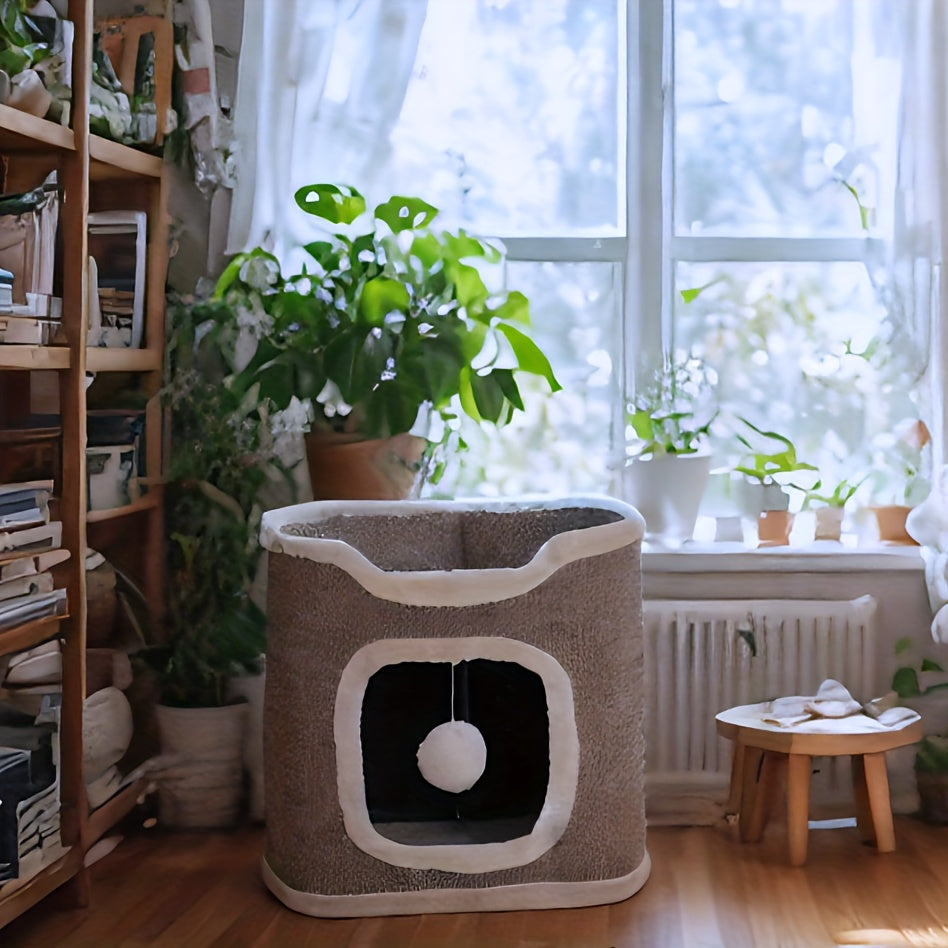 Cat Tree Tower Multi-Level Collapsible | Indoor Cat House with Scratch Resistant Post, Soft Top Cat Bed, Cat Hideaway & Bell Ball Toy, 1 2 3 Layer Cat Climbing - product image 3
