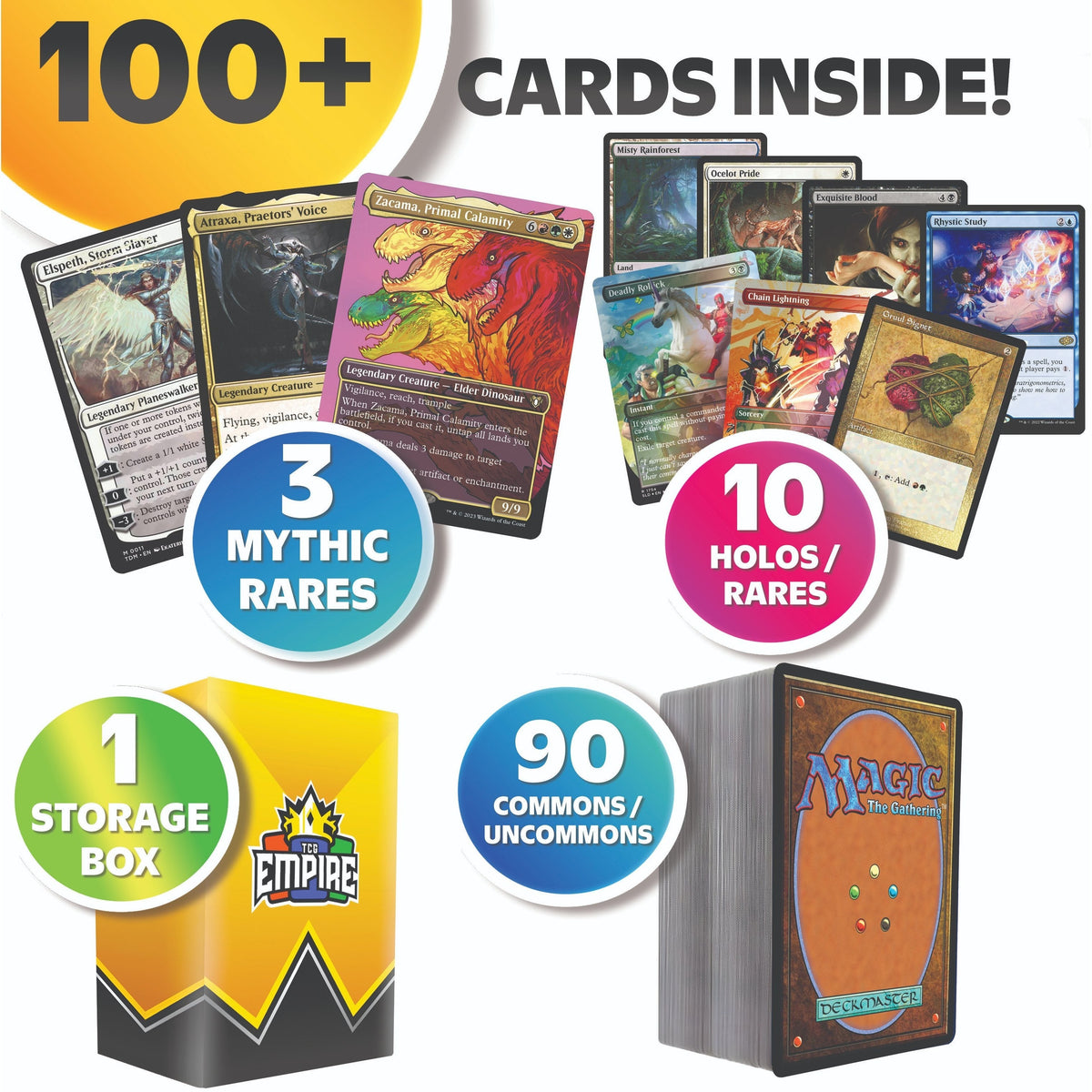 Magic The Gathering 3 Guaranteed Mythic Rares + 10 Rares or Foils + TCG Storage Box, Assorted Sets Final Fantasy Modern Horizons, Gift for Players & Collectors | MTG 100 Card Collector Bundle