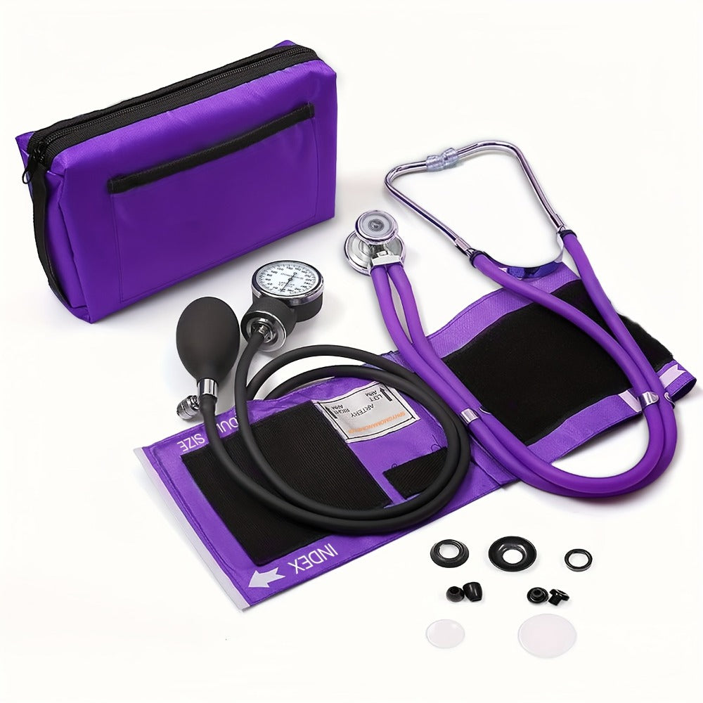 Aneroid Sphygmomanometer & Stethoscope 2-in-1 Set - Manual Blood Pressure Monitor with Nylon Cuff, Fixing Clip, Stethoscope, Portable Case & Accessories, Emergency BP Kit for Medic - product image