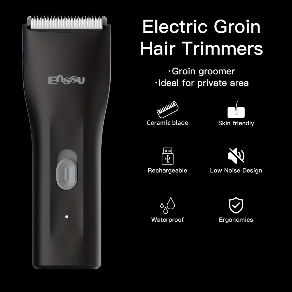 Manscaping Trimmer for Men IPX7 Waterproof Ceramic Blade Electric Groin & Pubic Body Hair Shaver – LCD Battery Display Replaceable Head Safe Grooming Tool, Black Blue White - product image 18