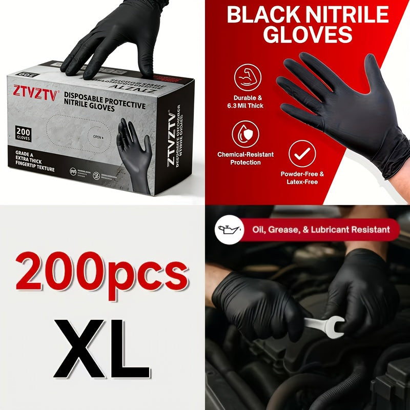 200pcs, Black Nitrile Disposable Gloves, High-Density, Flexible Fit, Chemical Resistant, Industrial-grade Latex-free, Specially Designed For Maintenance Teams, Suitable For Household Cleaning
