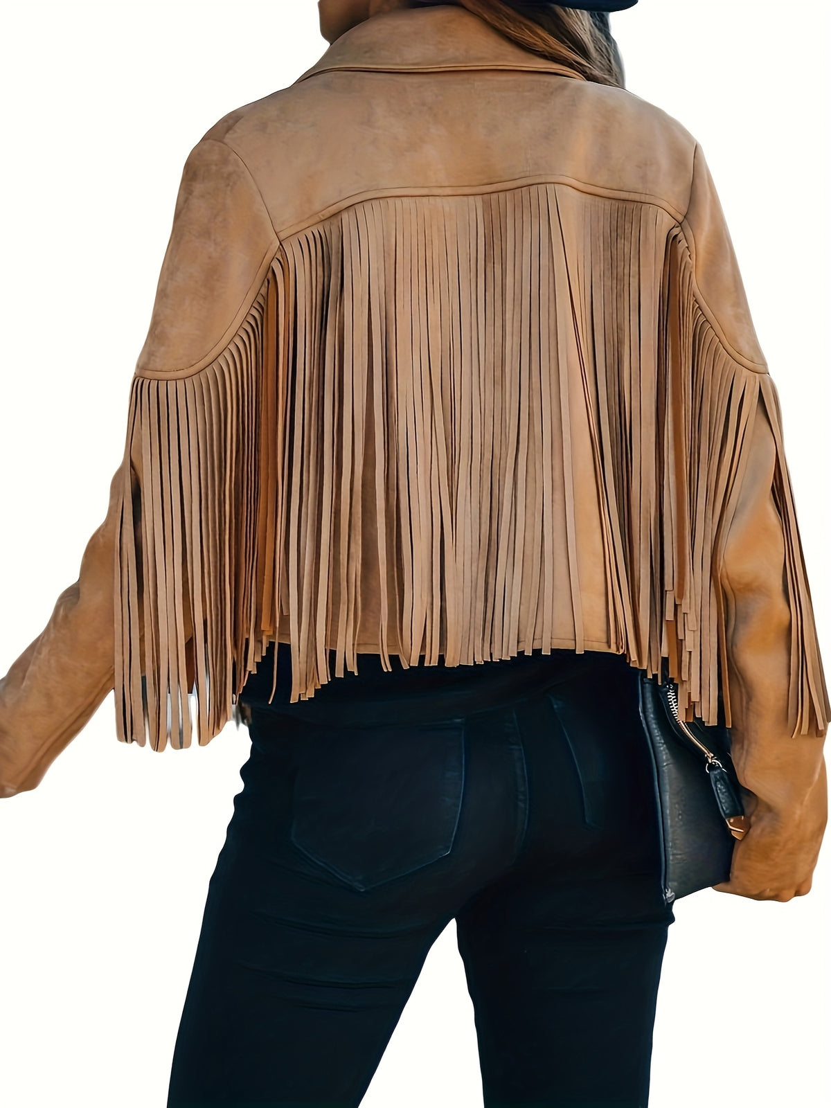 Women's Faux Fringe Jacket, Motorcycle Short Outerwear, 2026 Western Style Fashion Autumn/Winter Long Sleeve Denim Cardigan Jacket, Deer Velvet Faux Fringe - product image 24