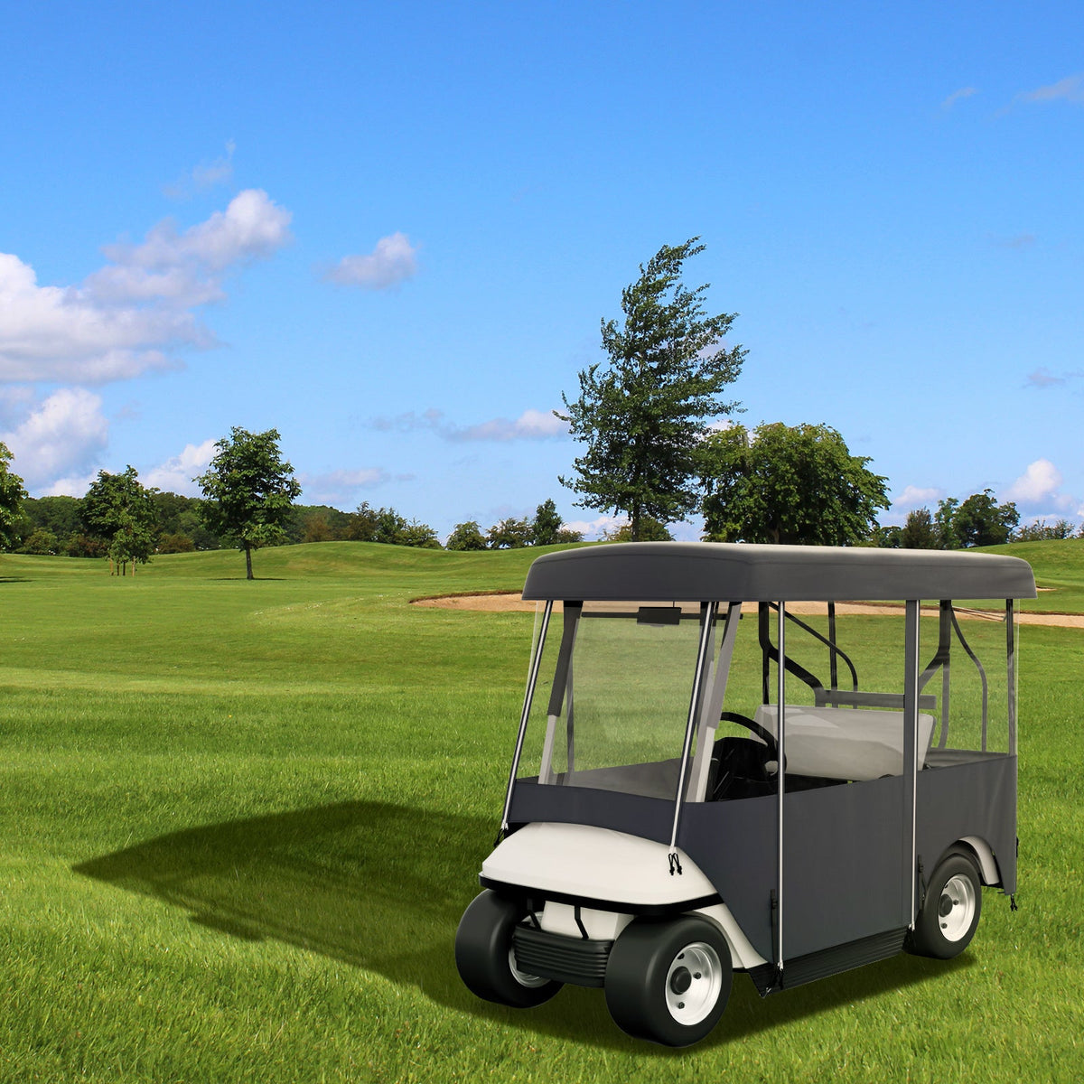 Golf Cart Enclosure 4-Person 300D Waterproof Driving Cover 4-Sided with Transparent PVC Windows Zippered Doors UV-Resistant All-Weather Golf Cart Rain Cover Fits 86 Inch Carts for Everyday Use
