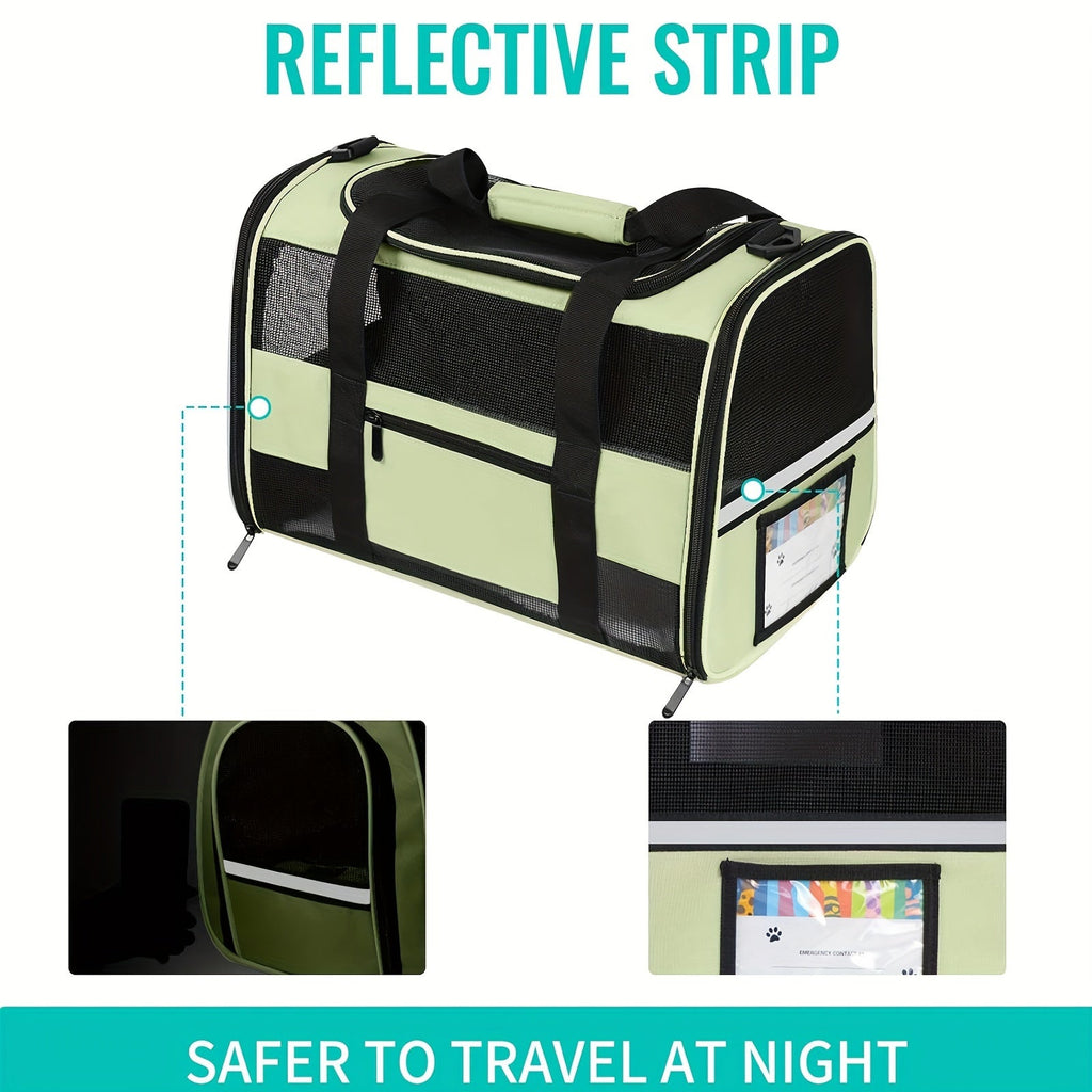 TSA Collapsible Cat & Dog Travel Bag with Fleece Lining, Foldable Bowl, Mesh Ventilation, Safety Zippers, Shoulder Strap & ID Holder for Small Medium Pets - product image 2