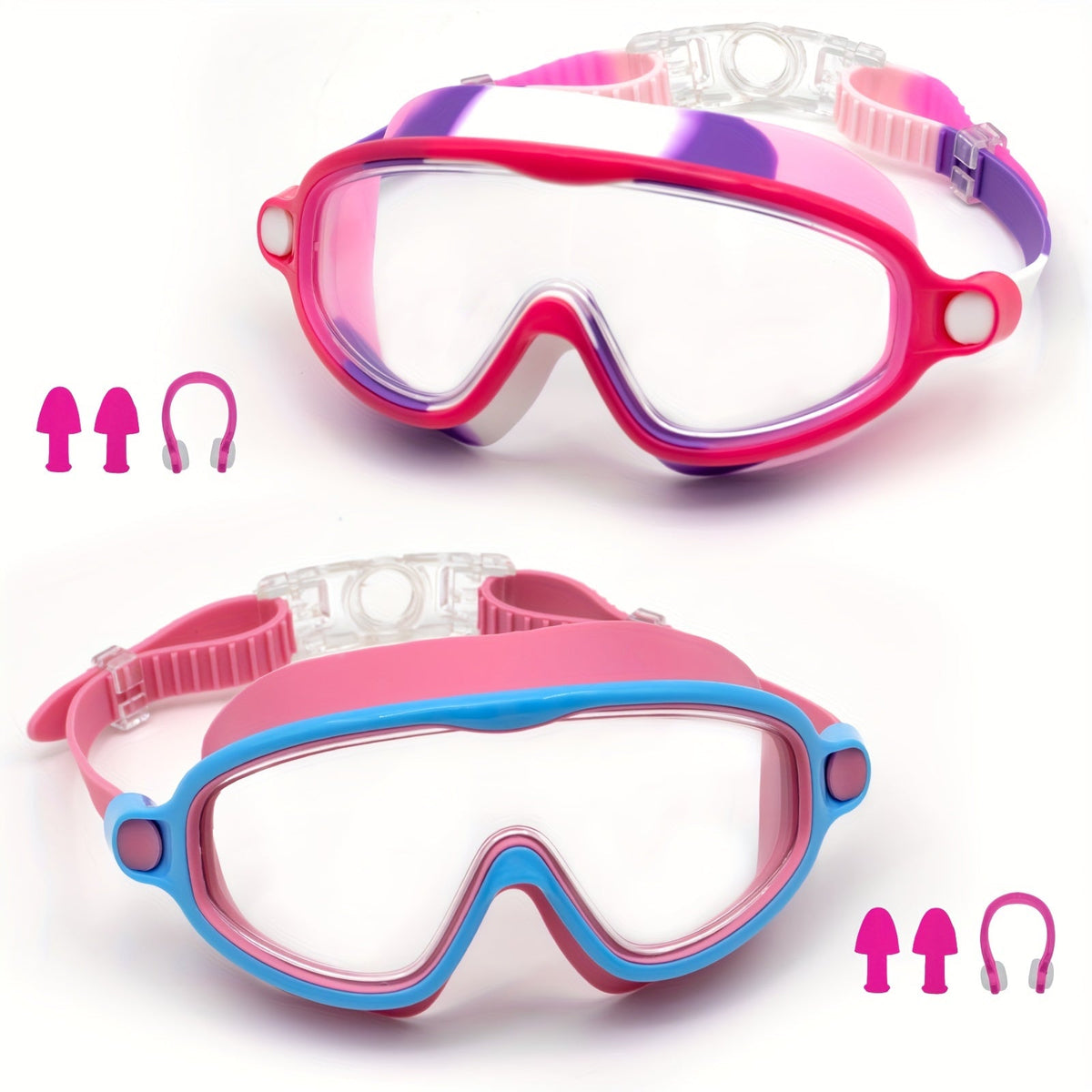 HD Swim Goggles Set 2-Pack – Adjustable Fit for Beginner & Training – Anti-Fog, Leak-Proof Silicone, Includes Earplugs & Nose Clips - product image